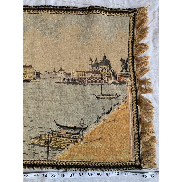 Vintage Italian Wall Rug Art Gondola Venice Tapestry ITALY 46" x 19" - Picture 3 of 11